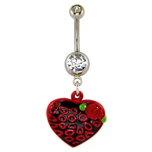 Kolczyk do pępka - czarno-czerwone serce i kółka, różyczka Biżuteria e-shop