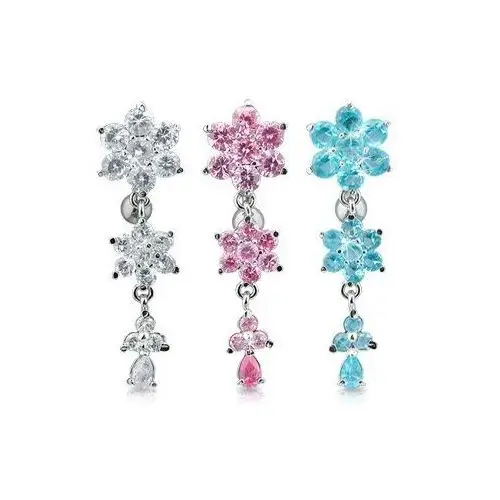 Biżuteria e-shop Kolczyk do pępka - trzy błyszczące cyrkoniowe kwiaty - kolor cyrkoni: przeźroczysty - c
