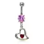 Biżuteria e-shop Kolczyk do pępka ukośne serduszko, różowa i czerwona cyrkonia Sklep