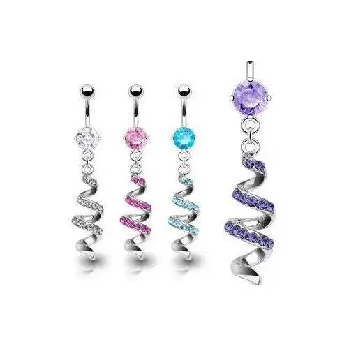 Kolczyk do pępka ze stali - spirala wyłożona cyrkoniami - kolor cyrkoni: tanzanit - tz Biżuteria e-shop