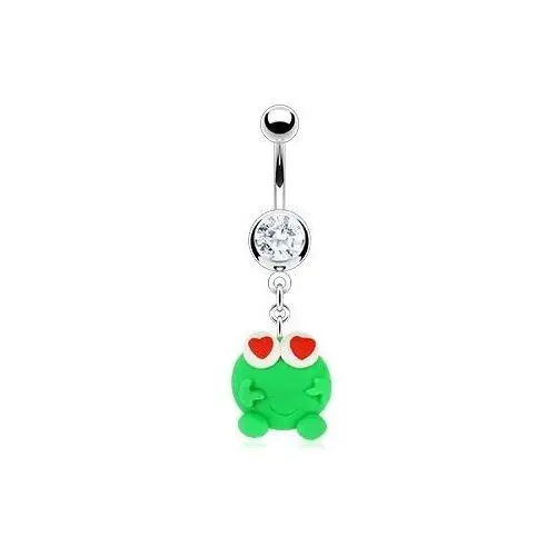Kolczyk do pępka - zielona żabka fimo, serduszka Biżuteria e-shop