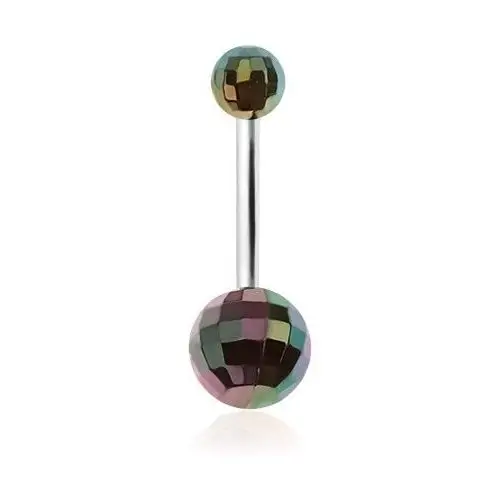 Kolczyk do pępka, zielone akrylowe kule dyskotekowe z tęczowymi odblaskami Biżuteria e-shop