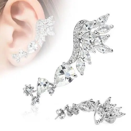 Biżuteria e-shop Kolczyk na jedno ucho, stal chirurgiczna srebrnego koloru, przezroczyste cyrkonie - kształt piercingu: lewy