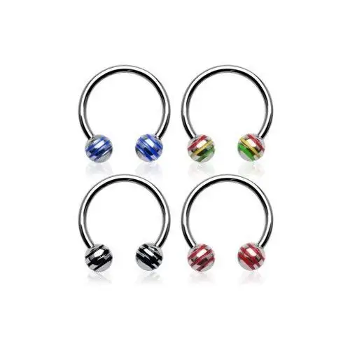 Biżuteria e-shop Kolczyk podkowa kuleczka z kolorowymi paskami - wymiary: 1,2 mm x 10 mm x 4 mm, kolor cyrkoni: czerwony - r