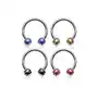 Biżuteria e-shop Kolczyk podkowa kuleczka z kolorowymi paskami - wymiary: 1,2 mm x 10 mm x 4 mm, kolor cyrkoni: czerwony - r Sklep