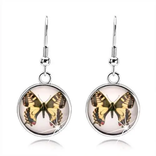 Kolczyki cabochon wiszące na biglach, żółto-brązowy motyl Biżuteria e-shop