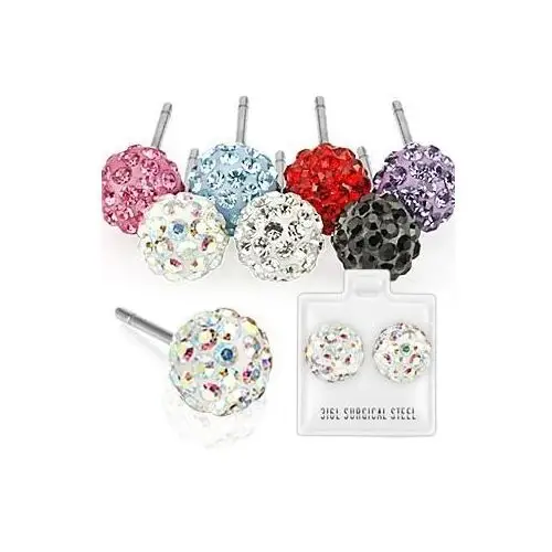 Biżuteria e-shop Kolczyki kulki ze stali nierdzewnej z cyrkoniami, 7 mm - kolor: przeźroczysty