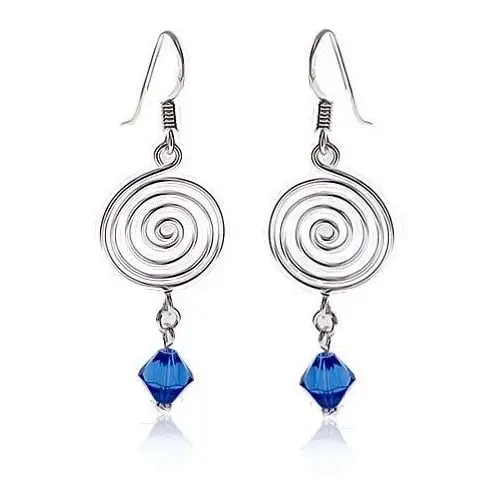 Biżuteria e-shop Kolczyki - spirala i niebieski szklany koralik, srebro 925