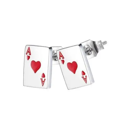 Biżuteria e-shop Kolczyki sztyfty ze stali 316l - motyw kart do gry, as kier z czerwoną emalią