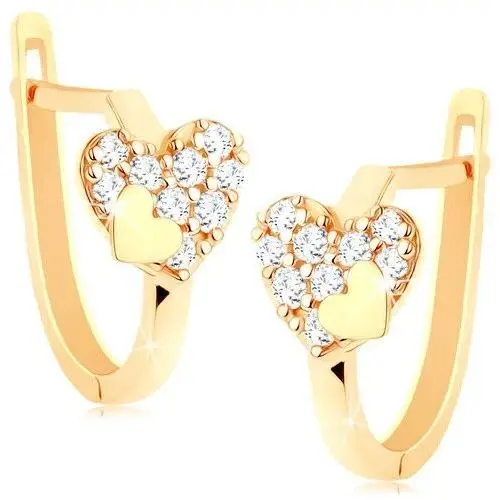 Biżuteria e-shop Kolczyki w żółtym 14k złocie - błyszczące serce z drobnym gładkim serduszkiem