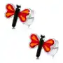 Biżuteria e-shop Kolczyki wkręty ze srebra 925, kolorowy mały motyl, czerwone skrzydła Sklep