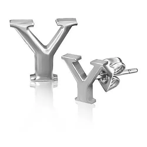 Kolczyki wkręty ze stali - błyszcząca litera Y, kolor szary