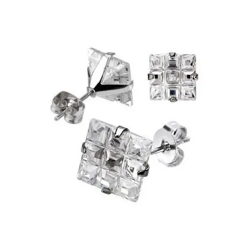 Kolczyki wkręty ze stali - kwadratowa szlifowana cyrkonia - rozmiar cyrkoni: 7 mm Biżuteria e-shop