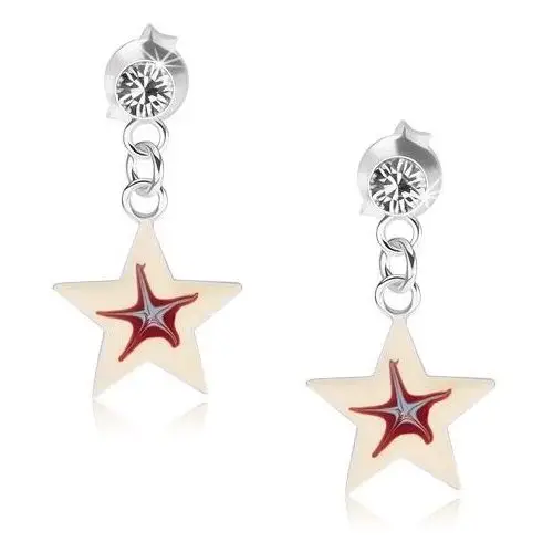 Kolczyki ze srebra 925, biała gwiazdeczka z czerwono-niebieskim środkiem Biżuteria e-shop