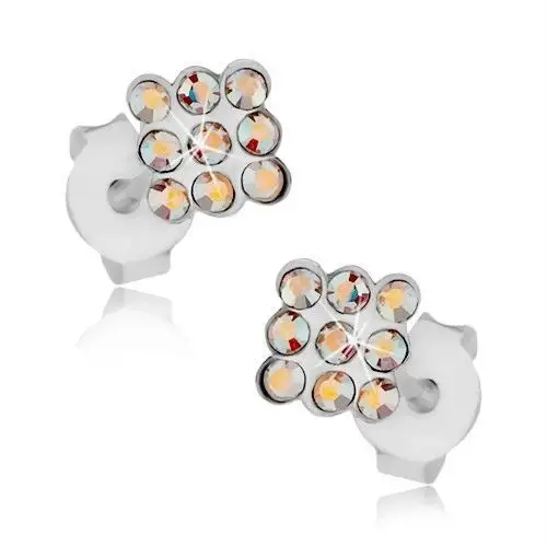 Biżuteria e-shop Kolczyki ze srebra 925, błyszczący kwadracik - tęczowe kryształki swarovski