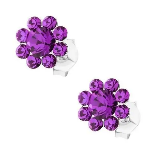 Kolczyki ze srebra 925, błyszczący kwiatek - fioletowe kryształki Preciosa, kolor fioletowy