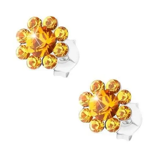 Kolczyki ze srebra 925, błyszczący kwiatek z pomarańczowych kryształków preciosa Biżuteria e-shop