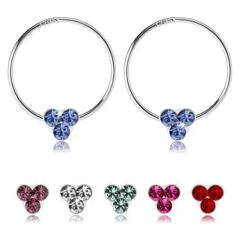 Biżuteria e-shop Kolczyki ze srebra 925, cienki krążek, trzy krążki, trzy swarovski kryształy, różne kolory - kolor: fioletowy