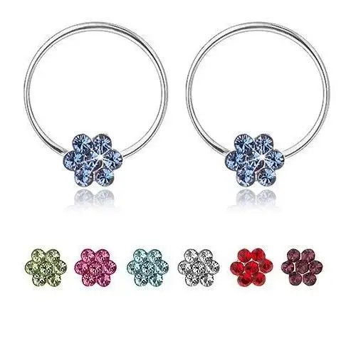 Biżuteria e-shop Kolczyki ze srebra 925, cienkie kółko z kwiatkiem z kryształków swarovskiego - kolor: zielony