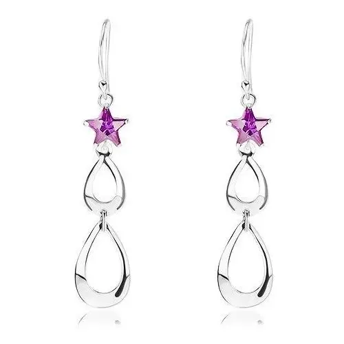 Biżuteria e-shop Kolczyki ze srebra 925, cyrkoniowa gwiazda fioletowego koloru, zarysy łez