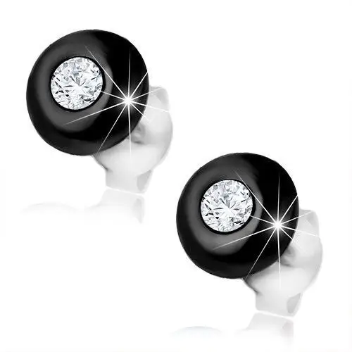 Kolczyki ze srebra 925, czarna półkula z bezbarwną okrągłą cyrkonią Biżuteria e-shop