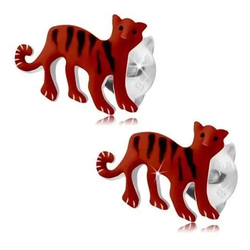 Biżuteria e-shop Kolczyki ze srebra 925, czerwony tygrys z czarnymi paseczkami, wkręty