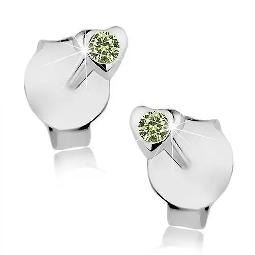 Biżuteria e-shop Kolczyki ze srebra 925, drobne lśniące serduszko, zielony swarovski kryształ