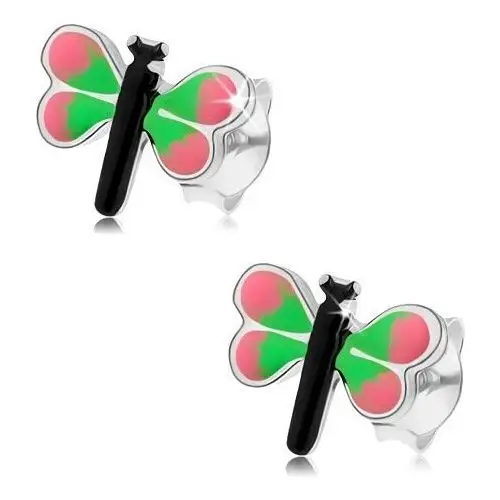 Biżuteria e-shop Kolczyki ze srebra 925, kolorowy motyl, różowo-zielone skrzydła