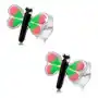 Biżuteria e-shop Kolczyki ze srebra 925, kolorowy motyl, różowo-zielone skrzydła Sklep