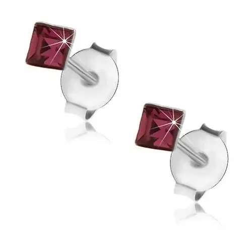 Kolczyki ze srebra 925, kwadracik - fioletowy swarovski kryształek, 3 mm Biżuteria e-shop