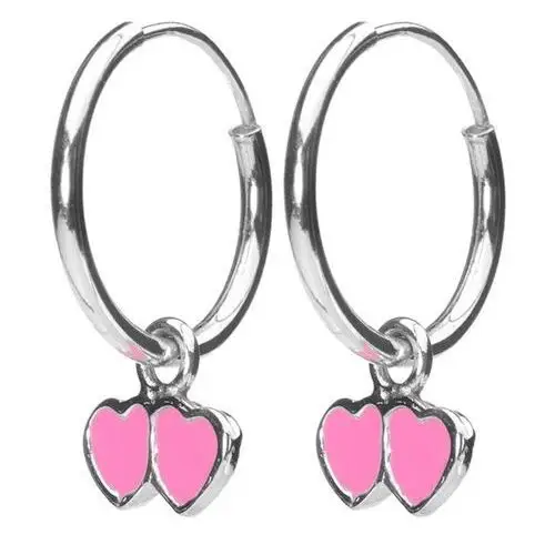 Biżuteria e-shop Kolczyki ze srebra 925 - małe kółka z różowymi serduszkami, 12 mm