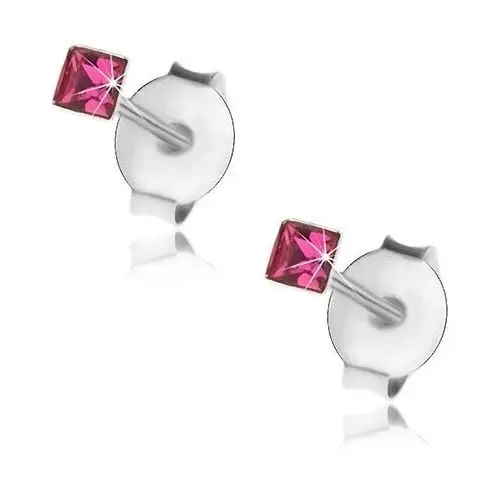 Kolczyki ze srebra 925, mały kwadracik z fuksjowego kryształka swarovski, 2 mm Biżuteria e-shop