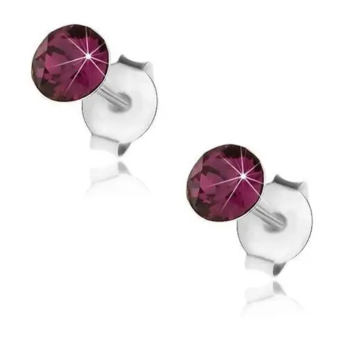 Kolczyki ze srebra 925, okrągły swarovski kryształ fioletowego koloru, 4 mm Biżuteria e-shop