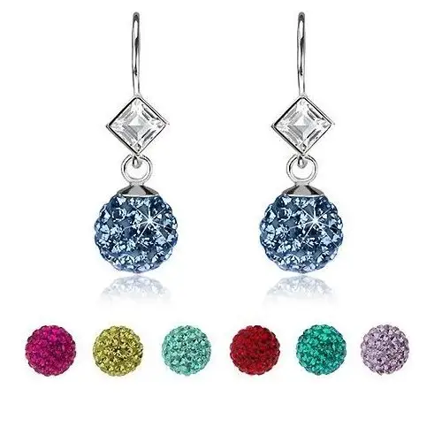 Biżuteria e-shop Kolczyki ze srebra 925, przezroczysty kryształ swarovski, kolorowe lśniące kuleczki - kolor: tanzanit
