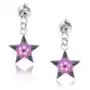 Kolczyki ze srebra 925, przezroczysty kryształek, fioletowa gwiazda z kolorowym kwiatkiem Biżuteria e-shop Sklep