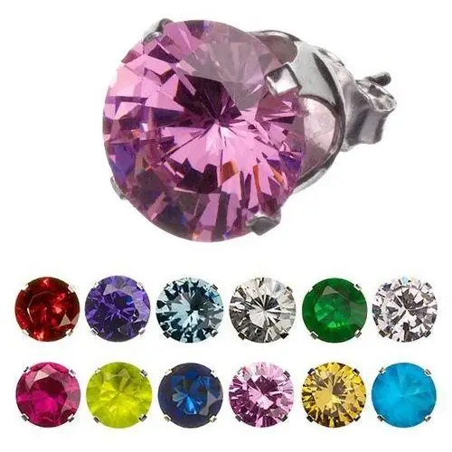 Kolczyki ze srebra 925 sztyfty - okrągła kolorowa cyrkonia - kolor: jasnofioletowy Biżuteria e-shop