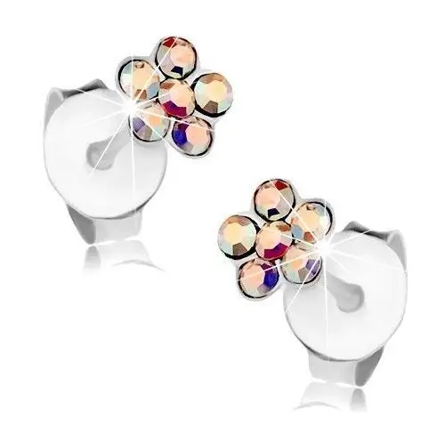 Biżuteria e-shop Kolczyki ze srebra 925, tęczowy kwiatek z okrągłych kryształków swarovskiego