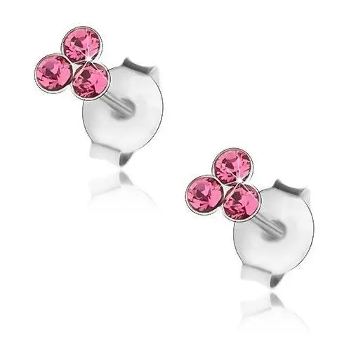 Biżuteria e-shop Kolczyki ze srebra 925, trzy różowe kryształki swarovski