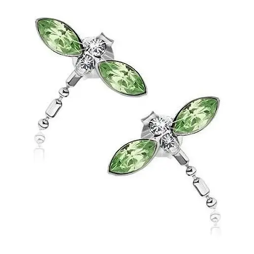 Biżuteria e-shop Kolczyki ze srebra 925, ważki z zielonymi skrzydłami, kryształki swarovski