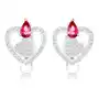 Kolczyki ze srebra 925, zarys serca i pełne serduszko, przezroczyste cyrkonie, różowo-czerwona łezka Biżuteria e-shop Sklep