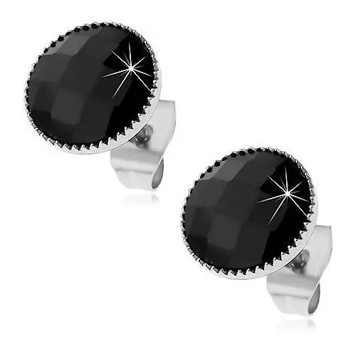 Biżuteria e-shop Kolczyki ze stali 316l, czarne okręgi o oszlifowanej powierzchni w karbowanej oprawie