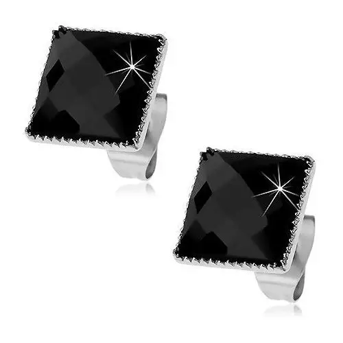 Biżuteria e-shop Kolczyki ze stali 316l, czarny oszlifowany kwadrat otoczony drobnymi nacięciami