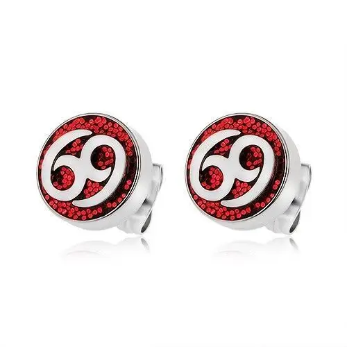 Kolczyki ze stali 316l, czerwone emaliowane koło, znak 69 Biżuteria e-shop