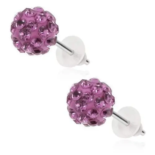 Biżuteria e-shop Kolczyki ze stali 316l, fioletowe kuleczki wyłożone lśniącymi cyrkoniami, 8 mm