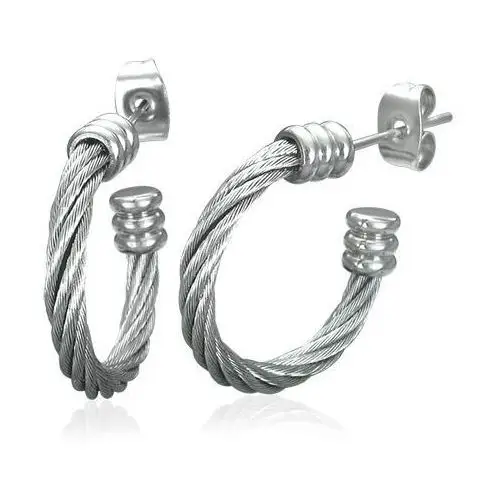 Biżuteria e-shop Kolczyki ze stali 316l, niepełne koło - skręcony stalowy drut srebrnego koloru
