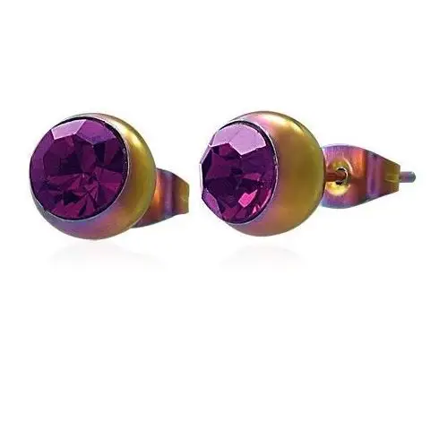 Kolczyki ze stali 316l, tęczowe kuleczki z różowo-fioletową cyrkonią Biżuteria e-shop