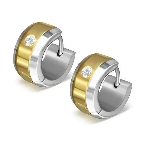 Kolczyki ze stali 316l w złoto-srebrnej kombinacji kolorystycznej, przezroczysta cyrkonia Biżuteria e-shop