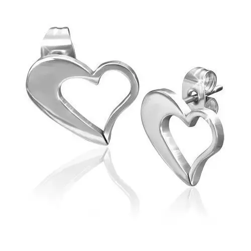 Kolczyki ze stali chirurgicznej - asymetryczny zarys serca w srebrnym kolorze Biżuteria e-shop