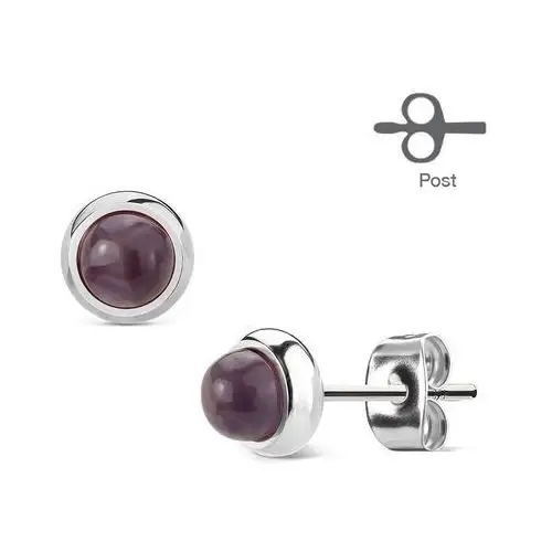 Biżuteria e-shop Kolczyki ze stali chirurgicznej srebrnego koloru z fioletowym ametystem