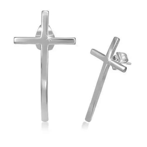 Kolczyki ze stali chirurgicznej - wąski krzyż z błyszczącą powierzchnią Biżuteria e-shop